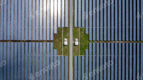 Preview: Aerial view solar panel hybrid power plant, Solar panel platform system photovoltaic module.