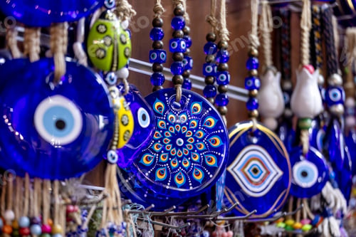Preview: Variety of Blue Fatima eye, protective amulets against evil eye, Turkish decorative glass souvenir