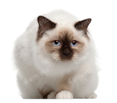 Preview: Portrait of Birman cat, sitting in front of white background