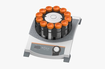 Shakers Empty and in Use, Laboratory Centrifuge with Orange-Capped Rotor and Digital Control Panel