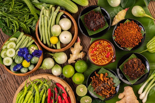 Preview: Different types of chili sauce in a cup with ingredients to make