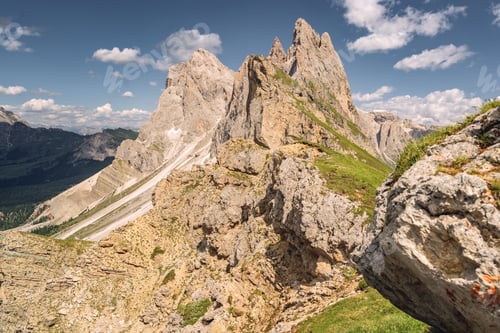 Preview: Idyllic landscape with rocky and sandy mountain