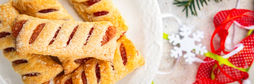 Preview: christmas cookies sweet dessert puff bun strawberry filler holiday treat new year and christmas