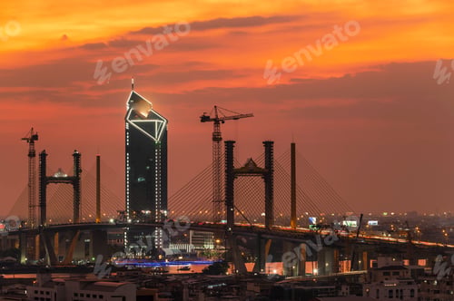 Preview: The shadow of a bridge being built reflected a beautiful sunset