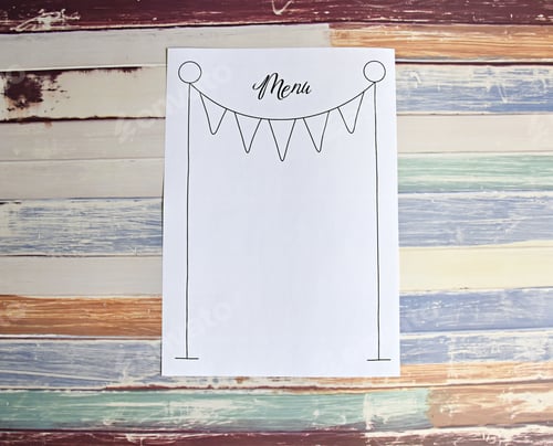 Preview: blank menu page on painted coloured wooden background