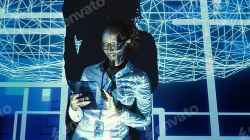 Preview: Woman using AI computing simulation