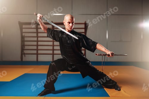 Preview: Wushu master training with sword, martial arts
