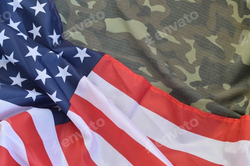 Preview: United States of America flag and folded military uniform jacket