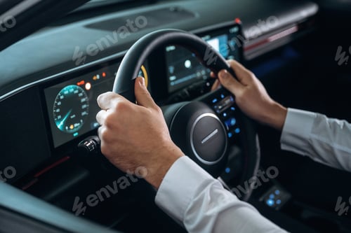 Preview: Man is sitting in car, detailed view
