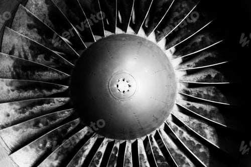 Preview: Grayscale closeup of vintage Military Aircraft Jet Engine