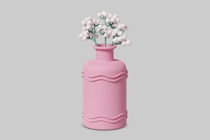 Preview: Pink vase with wavy design and white flowers