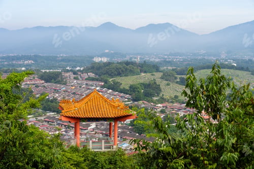 Preview: Scenic view of a traditional Asian pavilion at Perak Cave Temple, Ipoh, Malaysia
