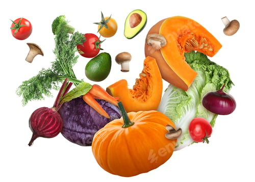 Preview: Flying fresh ripe vegetables on white background