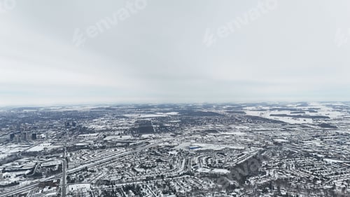Preview: Aerial view of Kitchener, Ontario, covered in snow during winter