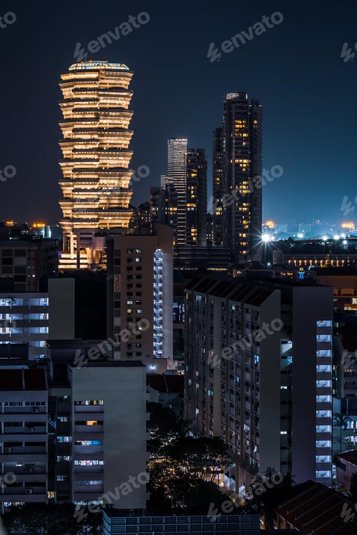 Preview: View of The Concourse on Beach Road at night.