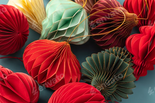 Preview: Bright paper Christmas tree decorations. Stylish Christmas decorations.