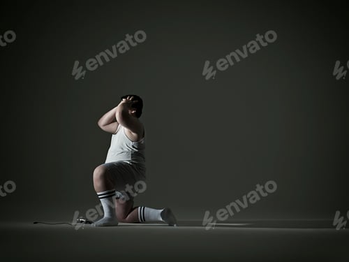 Preview: A contemplative moment captured in a dimly lit room, with a solitary figure kneeling