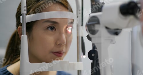 Preview: Woman checks her eyes in clinic