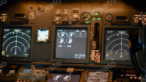 Preview: Airplane cockpit with flying command on control panel