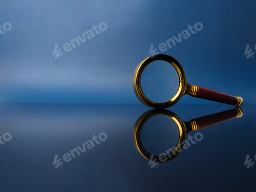 Preview: Reflection vintage magnifying glass on a black acrylic board