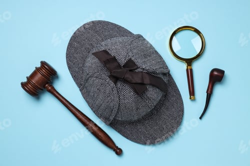 Preview: A magnifying glass with a hat and a smoking pipe