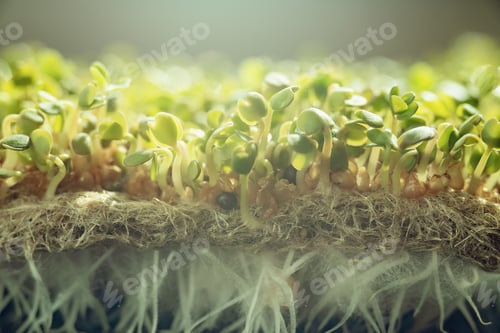 Preview: Top View Flat Lay. rucola or arugula leaf. sprout vegetables germinated from high quality organic