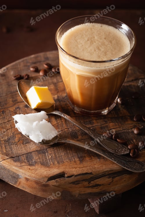 Preview: bulletproof coffee, keto paleo drink blended with butter and coconut oil