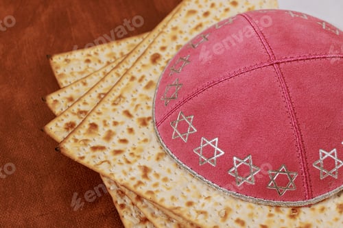 Preview: Jewish traditional holiday with Passover unleavened bread Matzah Pesach celebration ritual