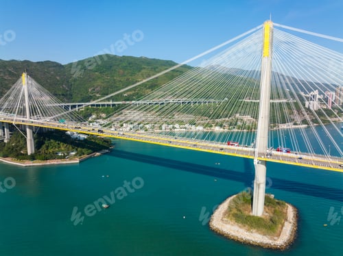 Preview: Hong Kong 27 November 2021: Top view of Ting Kau bridge in Hong Kong