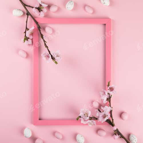 Preview: Easter Flowers composition. Traditional decoration easter concept, pattern.