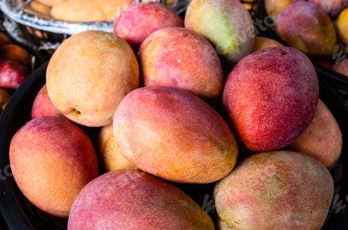 Preview: Stacks Of Mango Fruits In A Basket At Traditional Marketplace, Taiwan