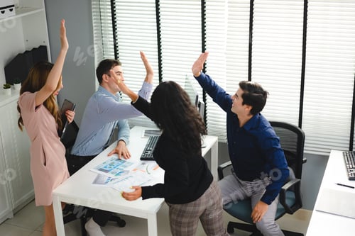 Preview: Successful entrepreneurs and business people group achieving goals, happy corporate team