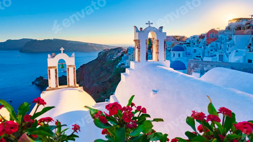 Preview: sunset at Oia Santorini Greece, traditional Greek village