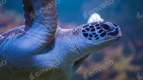 Preview: Close-up of chelonia mydas - green sea turtle in its habitat underwater. Beautiful exotic