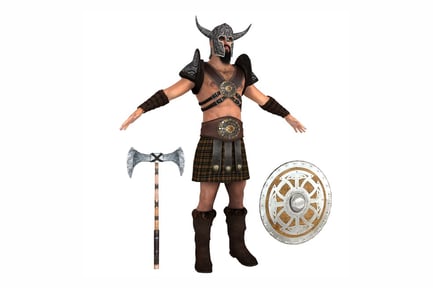 Preview: Horned Barbarian Warrior with Axe and Shield