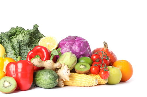 Preview: Composition with fresh vegetables and fruits isolated on white background