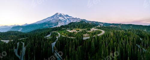 Preview: Drone shot of Mount Rainier Stratovolcano in Washington State