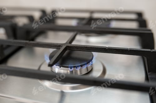 Preview: Kitchen gas stove burner with blue flame transparent. Economic crisis, cost of gas rising.