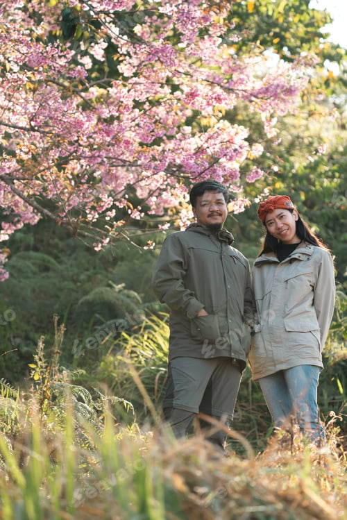 Preview: Couple in love enjoying nature travel, romantic relationship with happiness togetherness