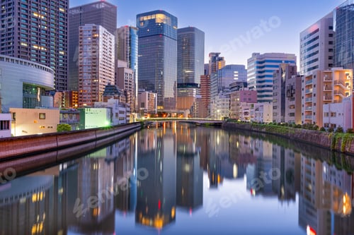 Preview: Osaka, Japan cityscape on the Okawa River