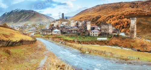 Preview: Fantastic beauty of the town between the mountains in Georgia Europe