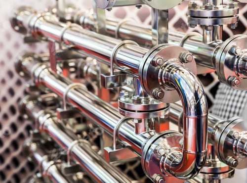Preview: Steel water pipeline, metal fittings, closeup