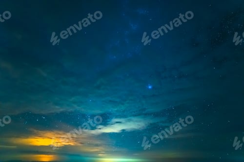 Preview: The starry sky with a radiance. evening night time.