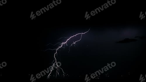 Preview: Night stormy sky over city. Beautiful lightning strike. Thundercloud