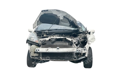 Preview: Accident of a white car isolated on a white background.