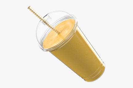 Preview: Mango Milk Shake, Angled Clear Cup with Yellow Smoothie and Striped Straw