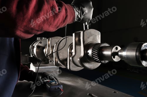 Preview: Master makes metal hardness measurement. Crankshaft.
