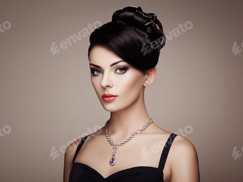 Preview: Fashion portrait of young beautiful woman with elegant hairstyle