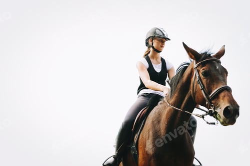 Preview: Picture of young pretty girl riding horse