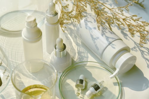 Preview: Natural skincare beauty products in shadow and light effect, Organic botany extraction.